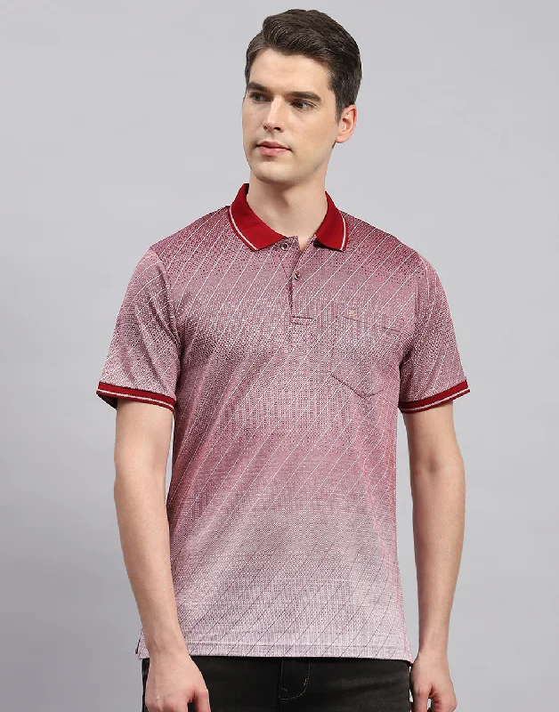Men Maroon Printed Polo Collar Half Sleeve T-Shirt