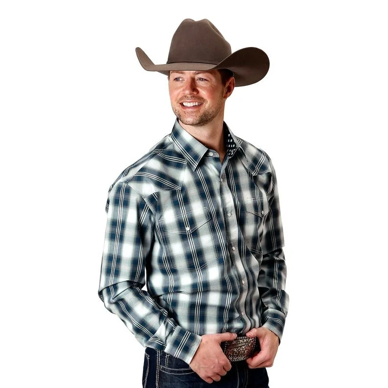 Roper Western Shirt Mens L/S Snap Plaid Blue 03-001-0778-1047 BU