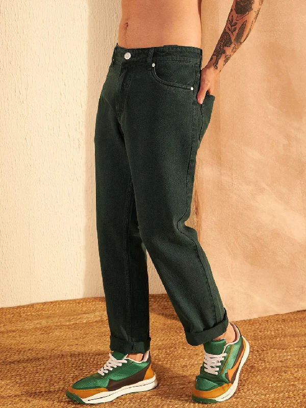 Men's Green Korean Baggy Fit Jeans