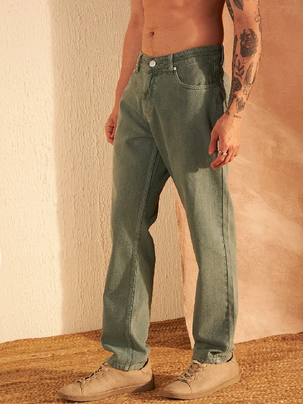 Men's Mint Green Korean Baggy Fit Jeans