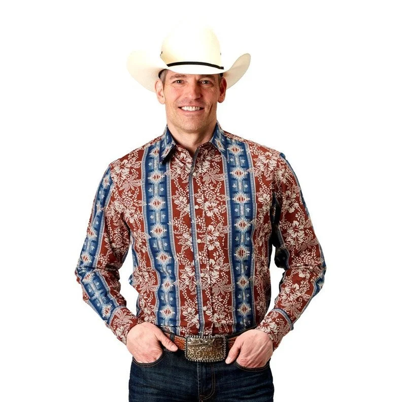 Roper Western Shirt Mens L/S Aztec Opaque Snap Red 03-001-0068-0314 RE