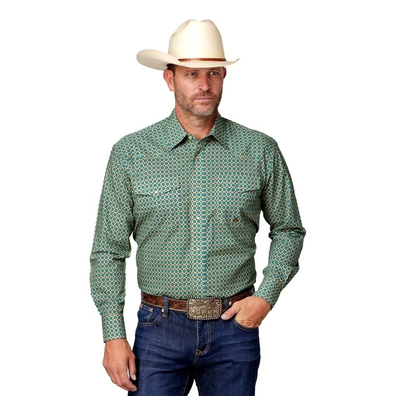 Roper Western Shirt Mens L/S Foulard Turquoise 03-001-0225-4032 BU